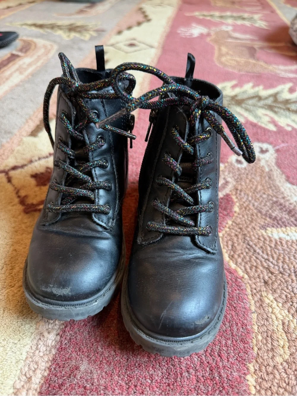 Old Navy Black Kids Lace-Up Boots with Multicolor Laces